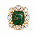 Emerald Green Statement Ring with Moissanite Polki Halo
