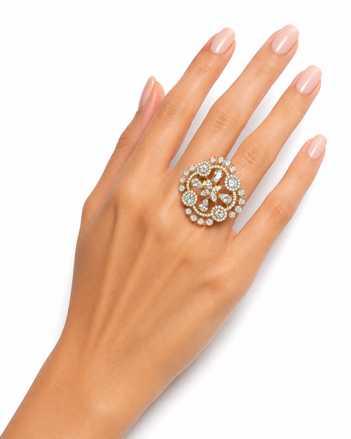 Moissanite Floral Kundan Statement Ring