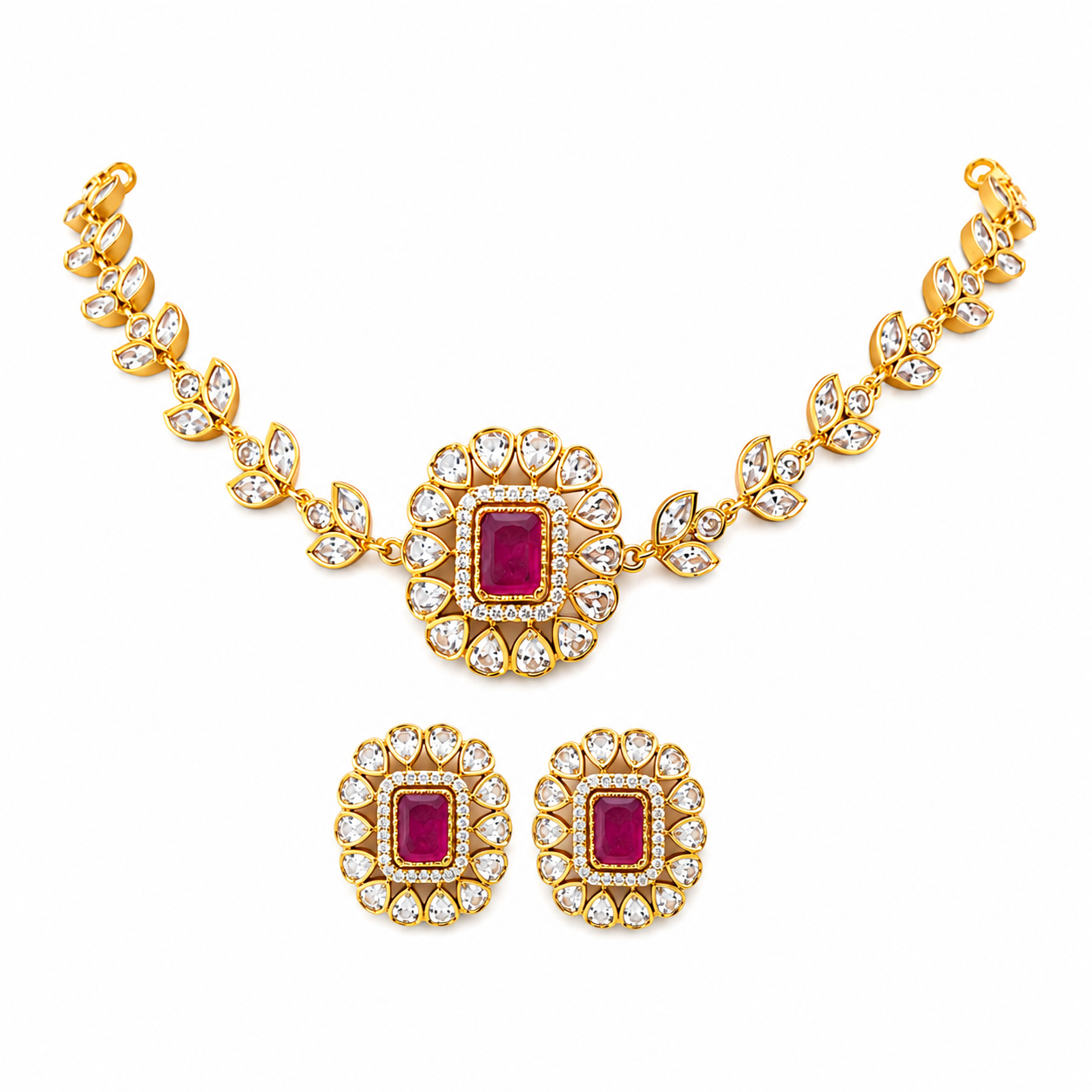 Ruby Kundan Necklace Set with Earrings