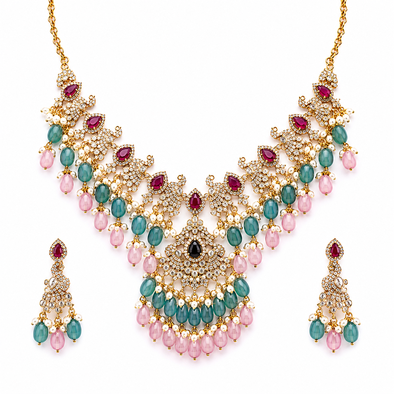 Premium Pastel Kundan Necklace Set