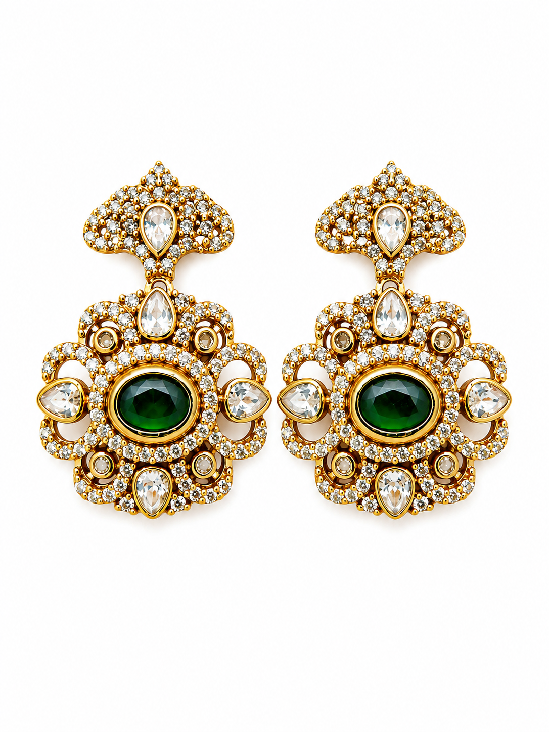 Emerald Crystal Floral Statement Earrings