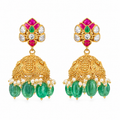 Emerald Jhumka Earrings with Kundan & Pearl Accents