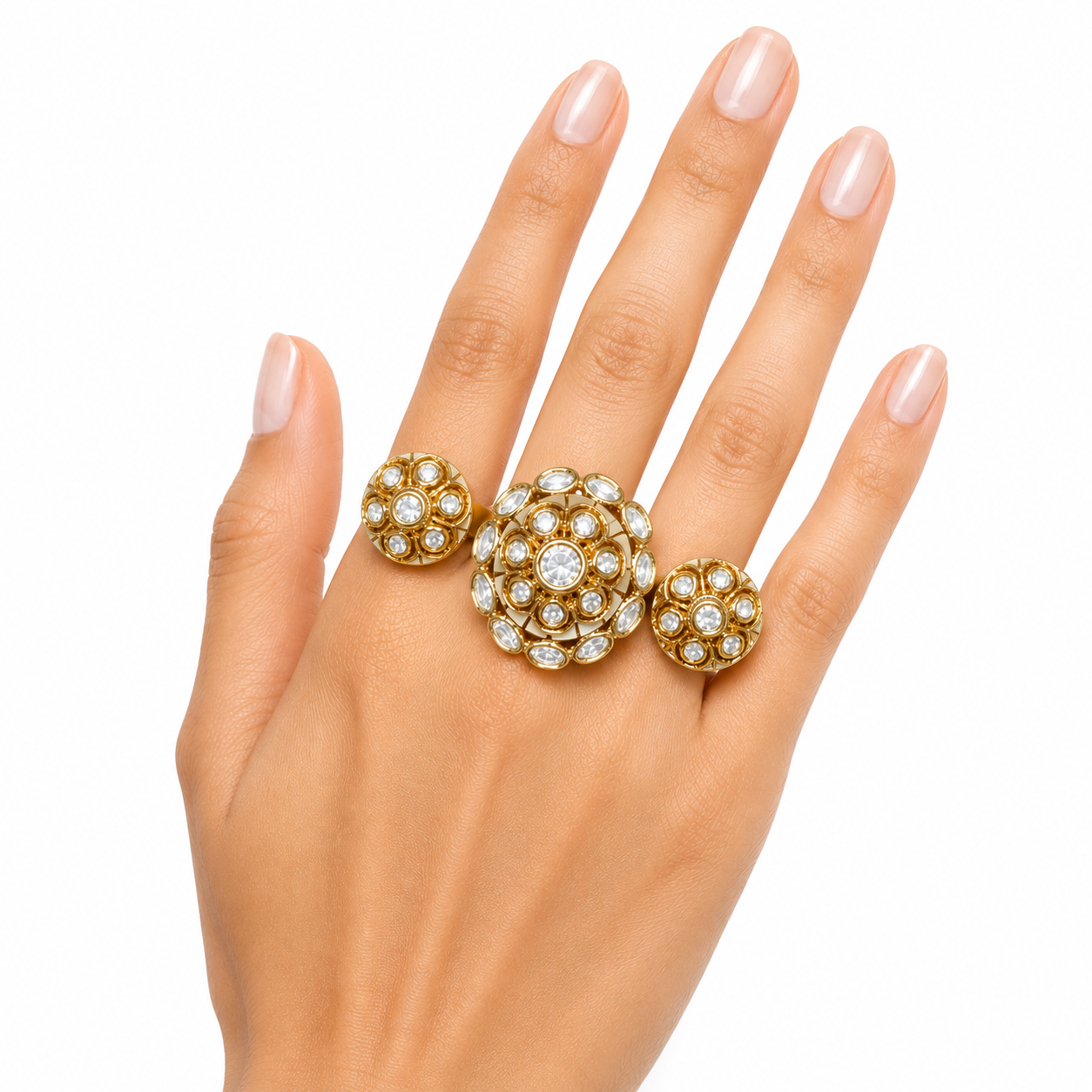 Moissanite Polki Floral Statement Ring