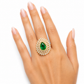 Emerald Teardrop Halo Statement Ring