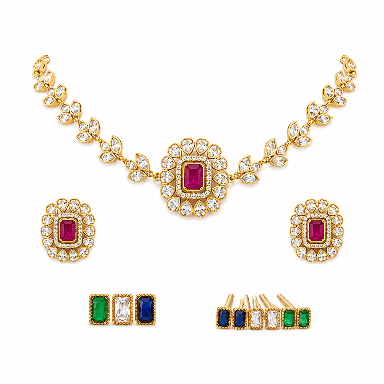 Ruby Kundan Necklace Set with Earrings