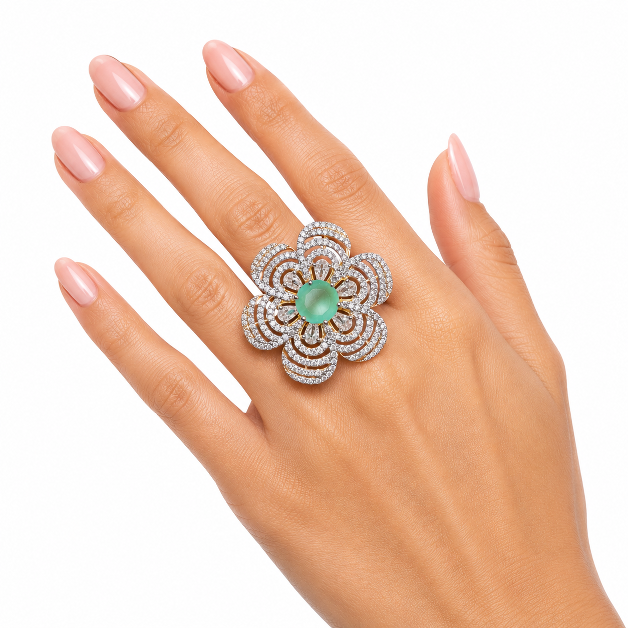 Floral Mint Green Statement Ring