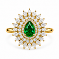 Emerald Teardrop Halo Statement Ring