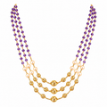 Royal Purple Beaded Multi-Layer Necklace with Pearl & Antique Gold Beads