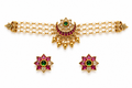 Traditional Pearl Choker Set with Ruby & Emerald Floral Design