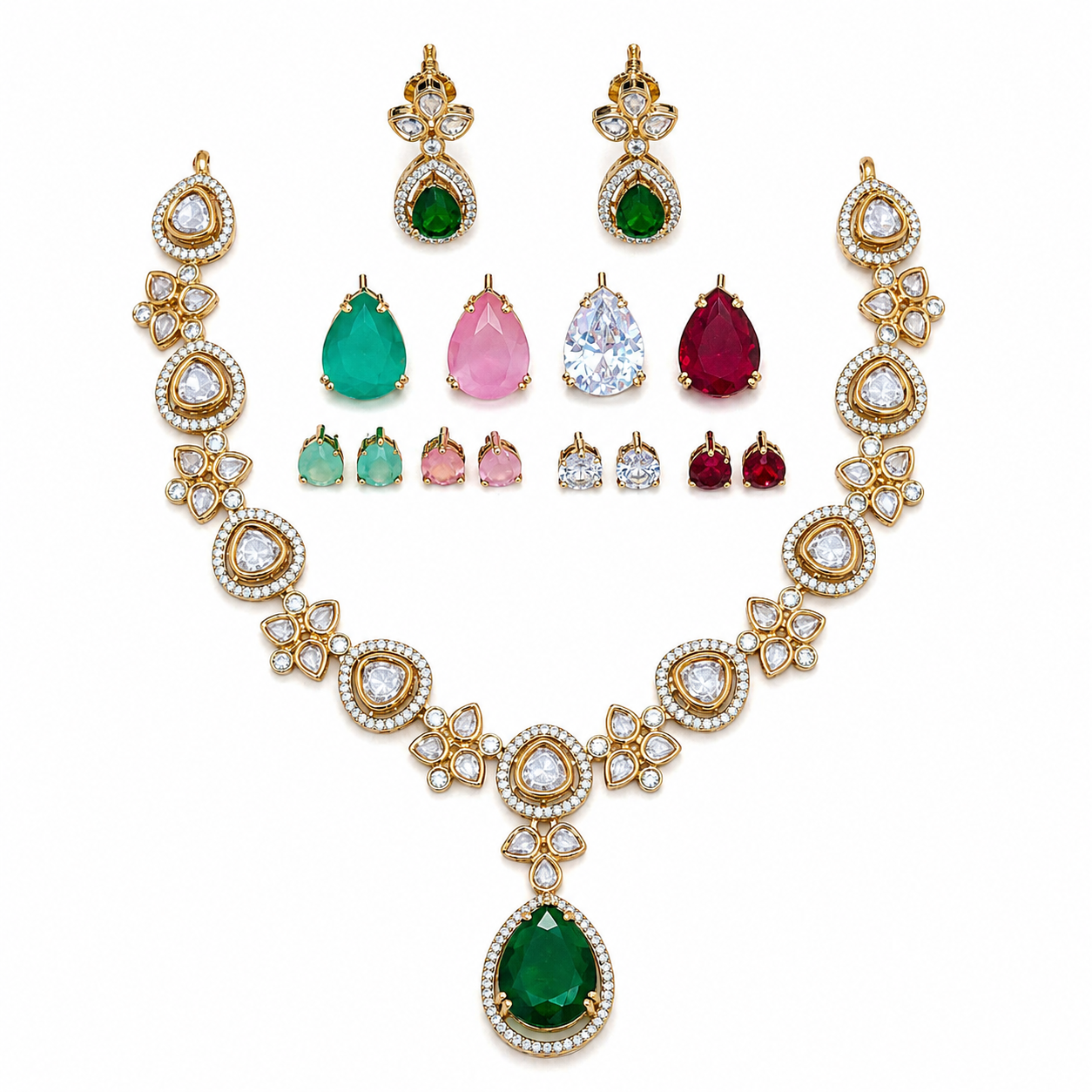 Luxury American Diamond Necklace Set with Interchangeable Stone Drops