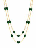 Elegant Green Beaded Double-Layer Necklace with Pearl Accents