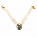 Elegant Multi-Layer Pearl Choker with Mint Green Carved Stone Pendant