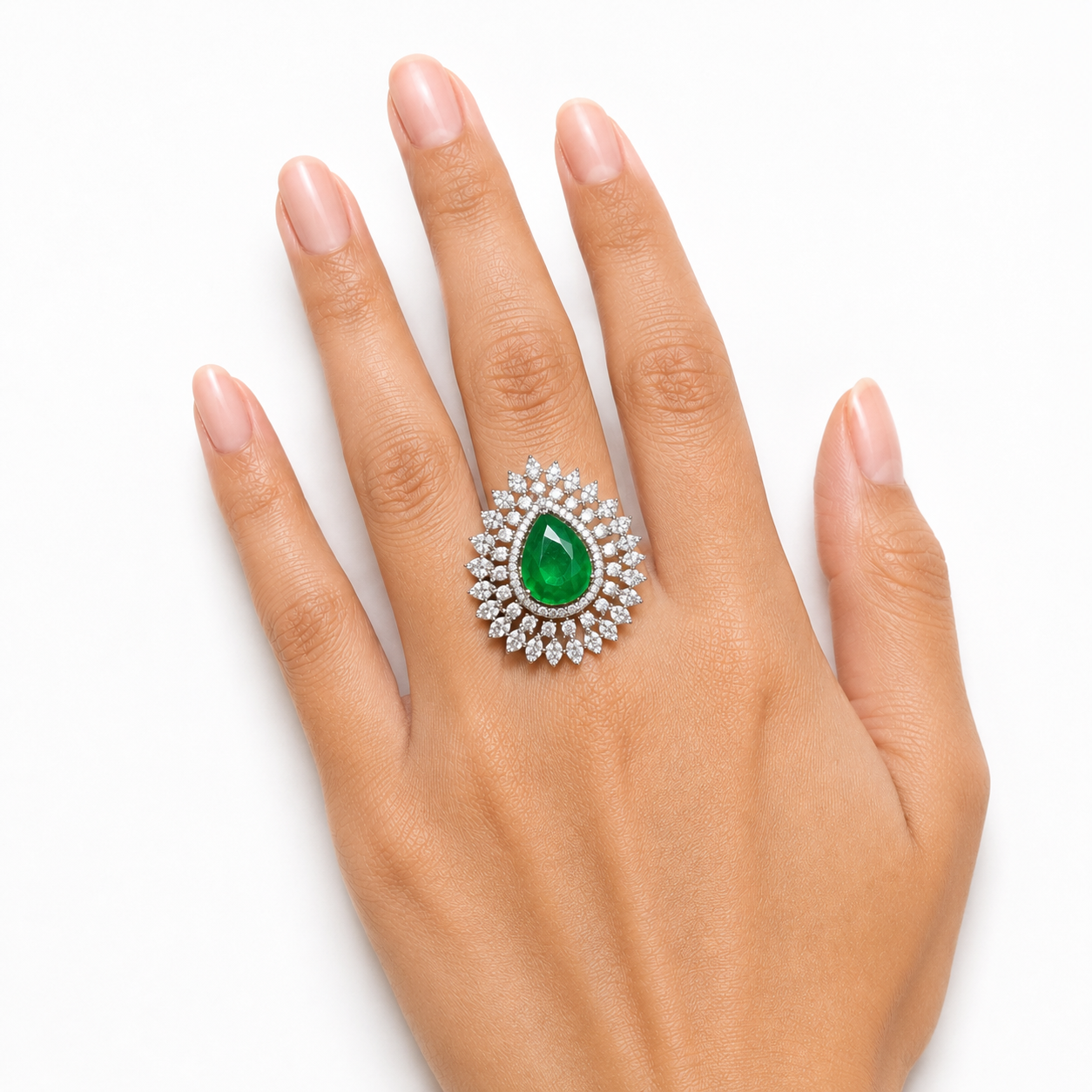 Emerald Halo Statement Ring