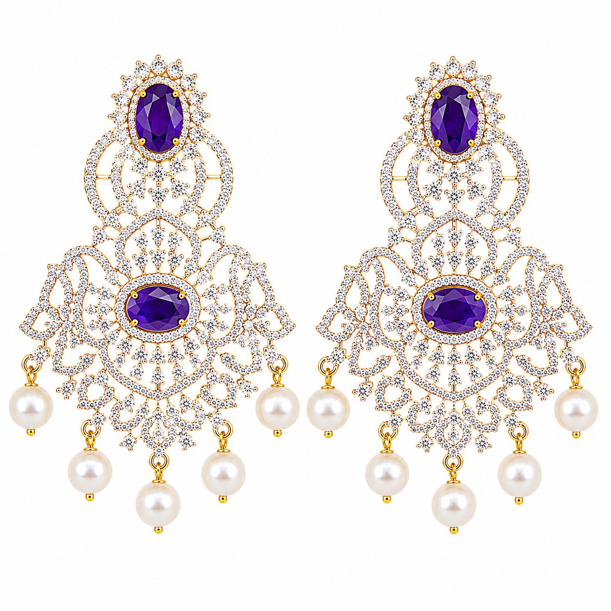 Royal Amethyst Crystal Chandelier Earrings