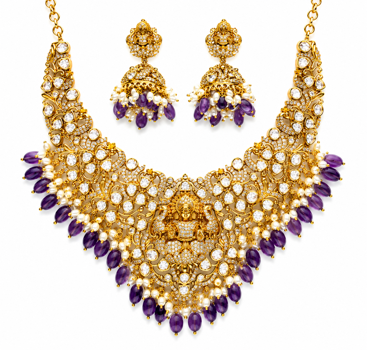 Lakshmi Temple Choker Set – Purple Beads