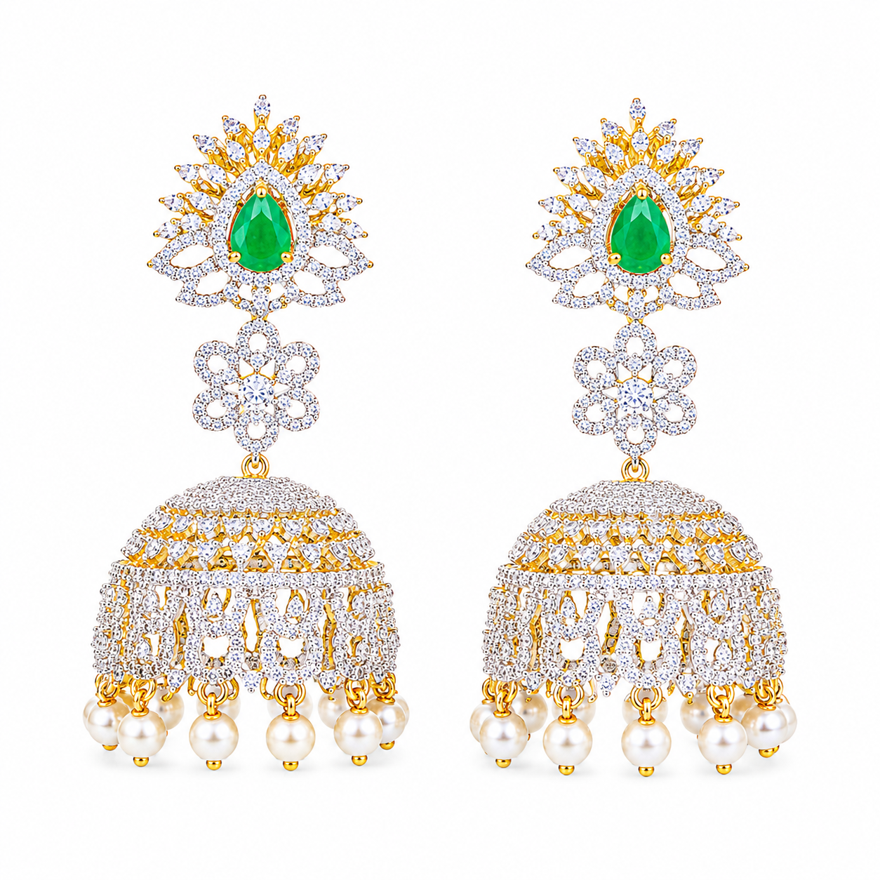 Emerald CZ Bridal Jhumka Earrings