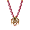 Temple Jewelry Balaji Pendant Necklace Set with Ruby Beads & Elephant Earrings