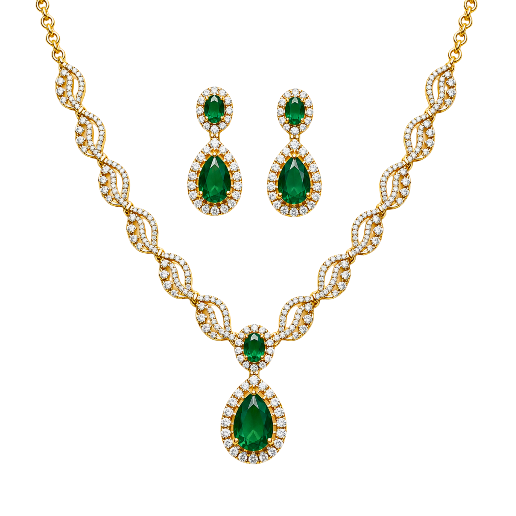 Emerald Teardrop Necklace Set