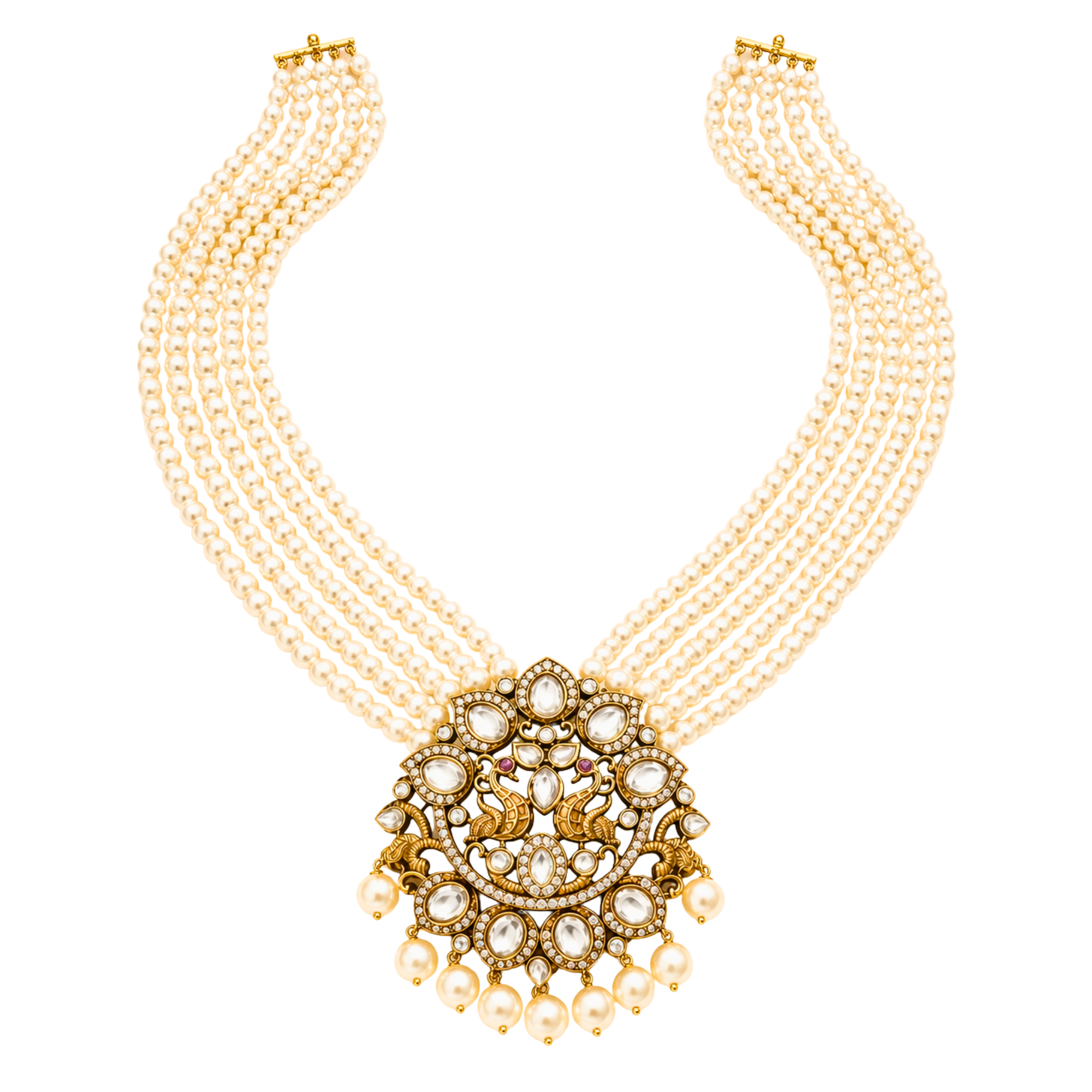 Multi-Layer Pearl Necklace – Antique Peacock Pendant Design
