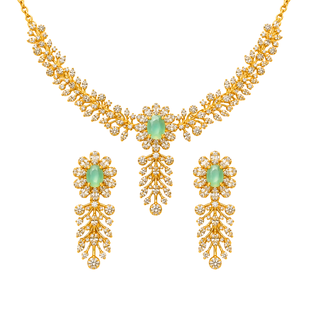 Elegant American Diamond Necklace with Mint Green Center Stone