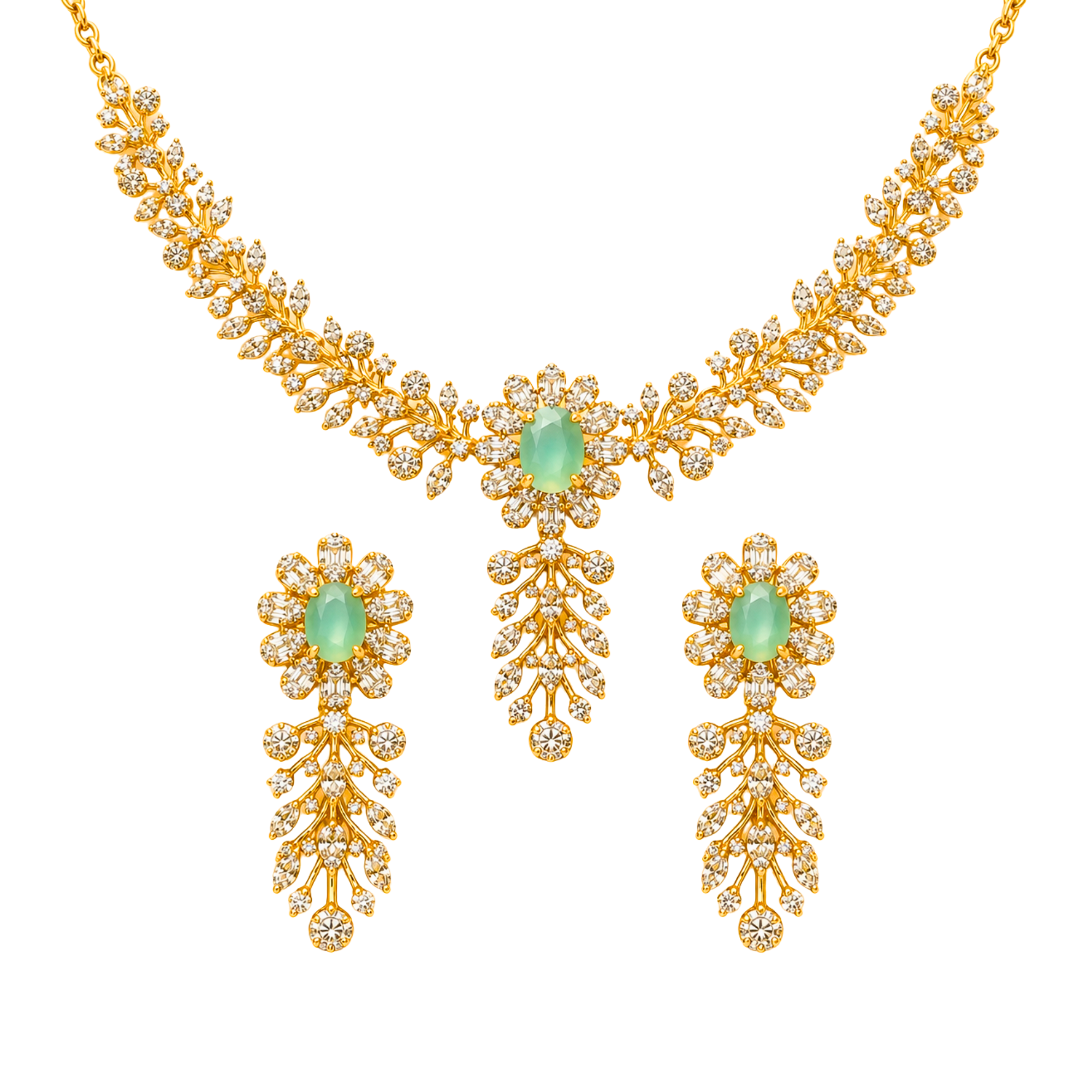 Elegant American Diamond Necklace with Mint Green Center Stone