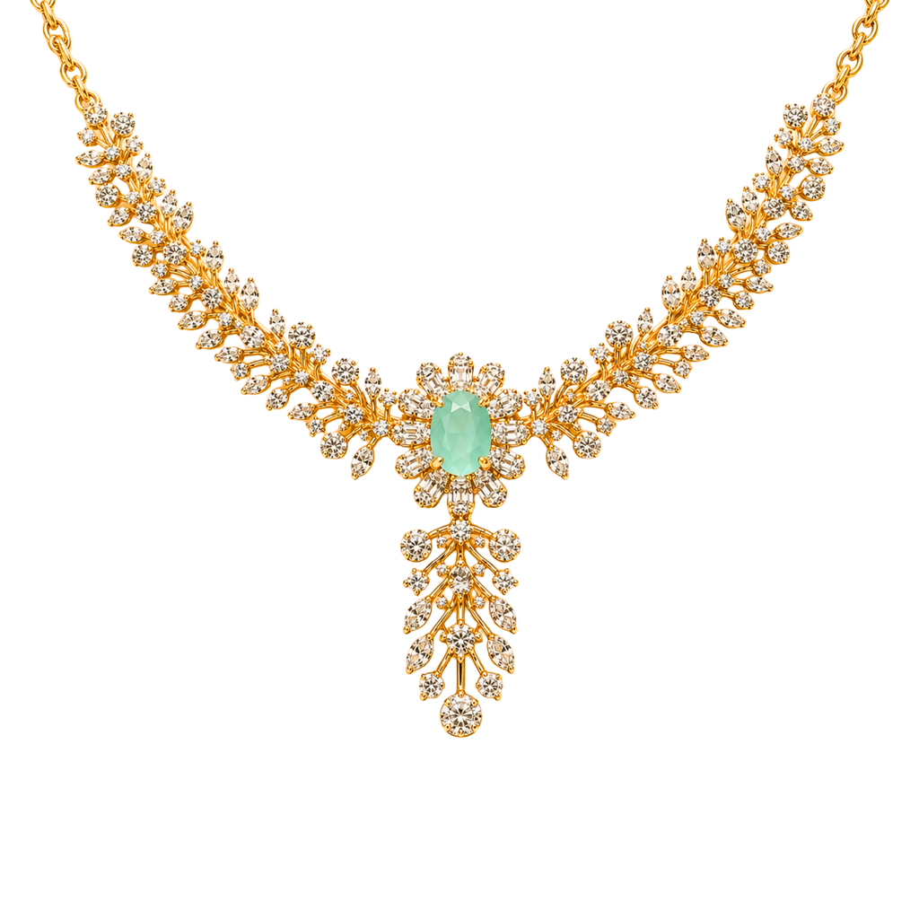 Elegant American Diamond Necklace with Mint Green Center Stone