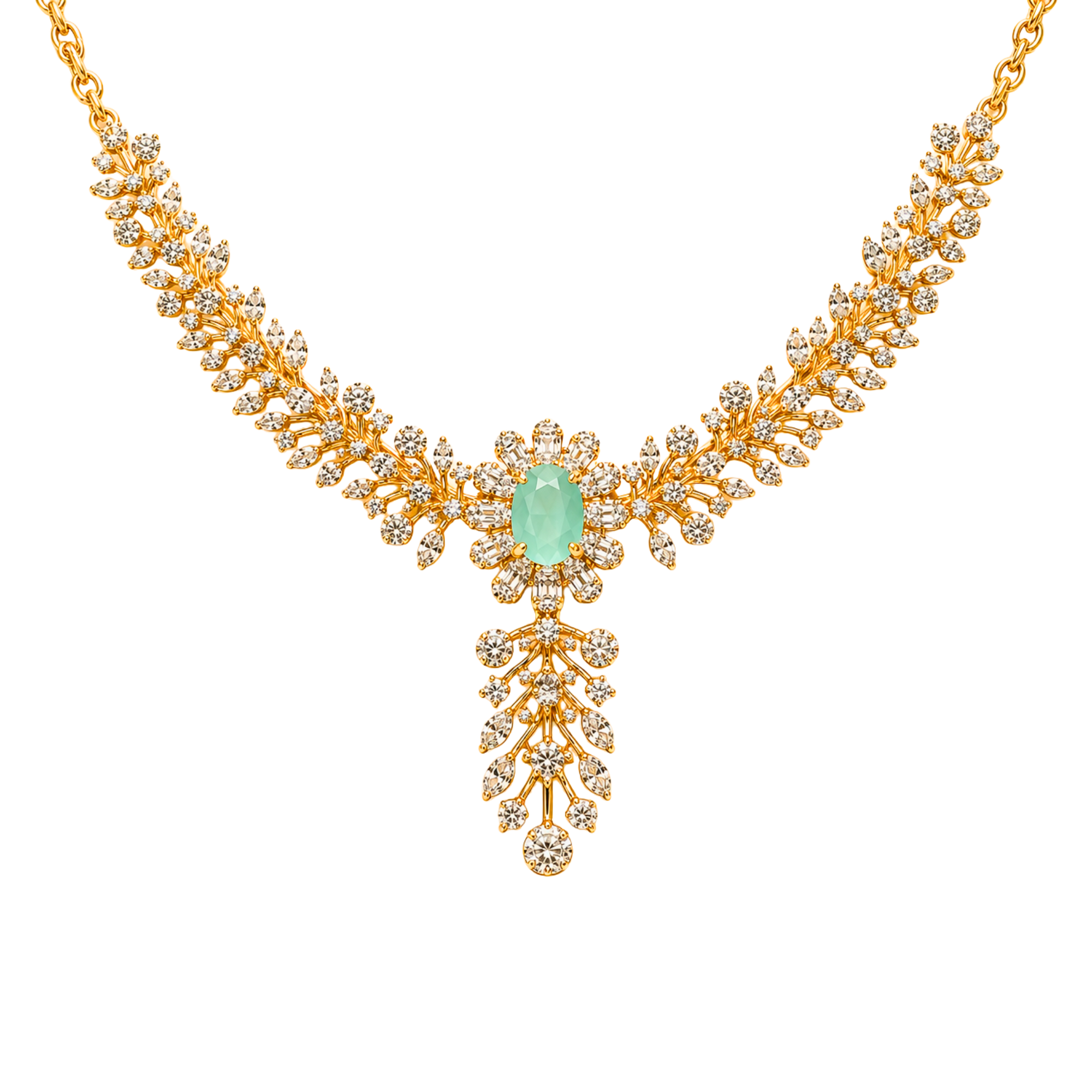 Elegant American Diamond Necklace with Mint Green Center Stone