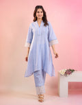 Pastel Blue Kurta Set with Lace Detail Sleeves & Pants
