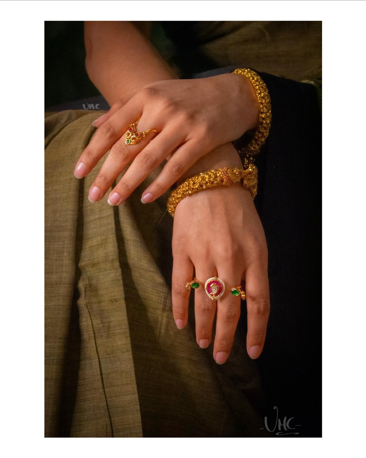 Traditional Gold Tone Bangles & Stone Rings Set