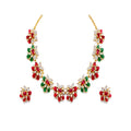 Antique Gold Floral Necklace Set with Ruby & Emerald Stones